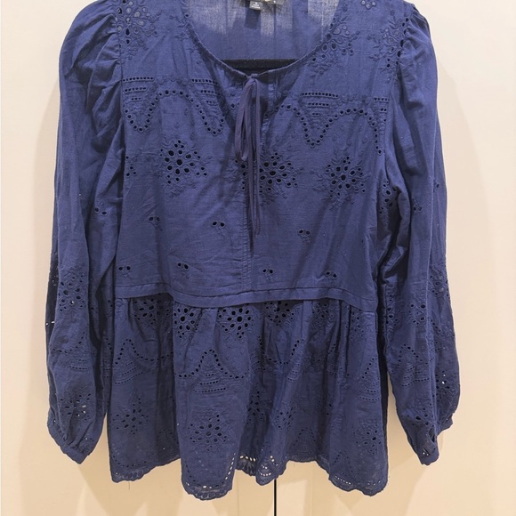 Suzanne Betro Navy Eyelet Blouse - Picture 3 of 5